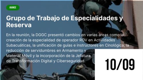 Reunión del Grupo de Trabajo de la Guardia Civil sobre especialidades y funciones del personal en reserva, septiembre 2025.