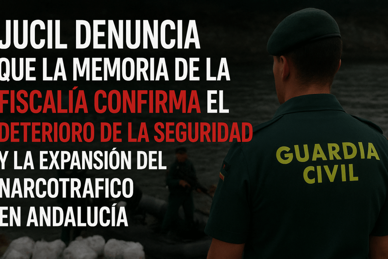 Guardias civiles en operativo contra el narcotráfico en Andalucía tras la alerta de la Fiscalía sobre el aumento de violencia y redes criminales.