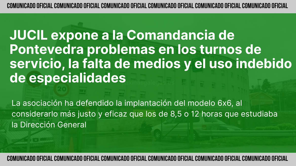 Representantes de JUCIL en la reunión con la Comandancia de Pontevedra para denunciar problemas en turnos, medios y especialidades.