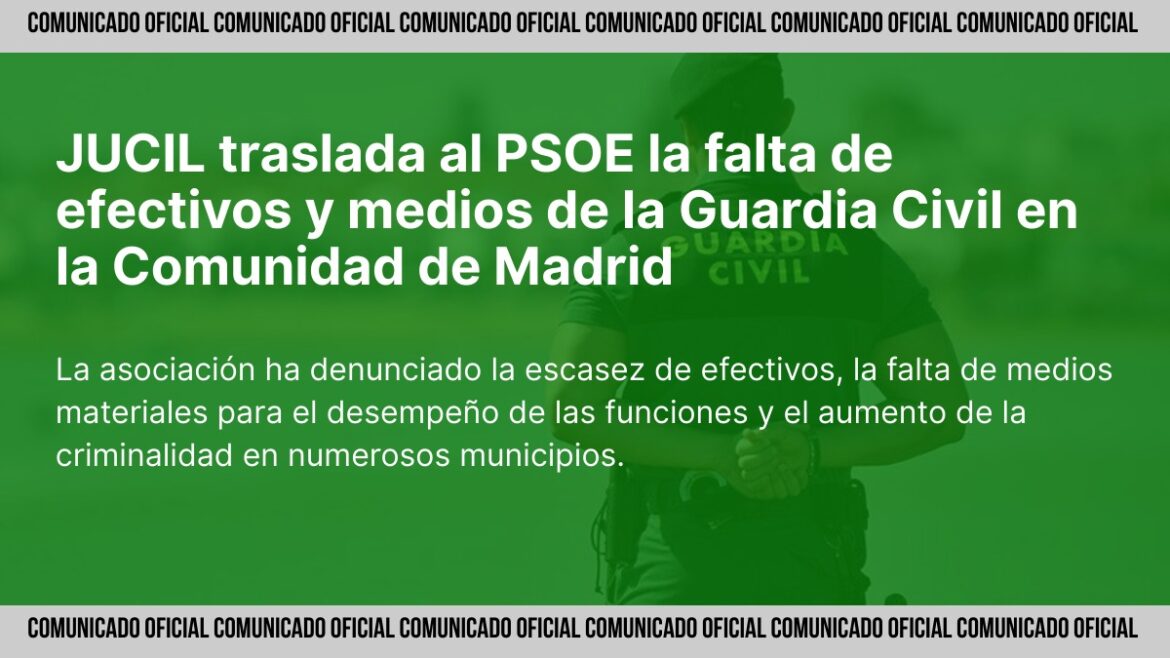 Representantes de JUCIL se reúnen con el PSOE en la Asamblea de Madrid para denunciar la falta de efectivos y medios en la Guardia Civil.
