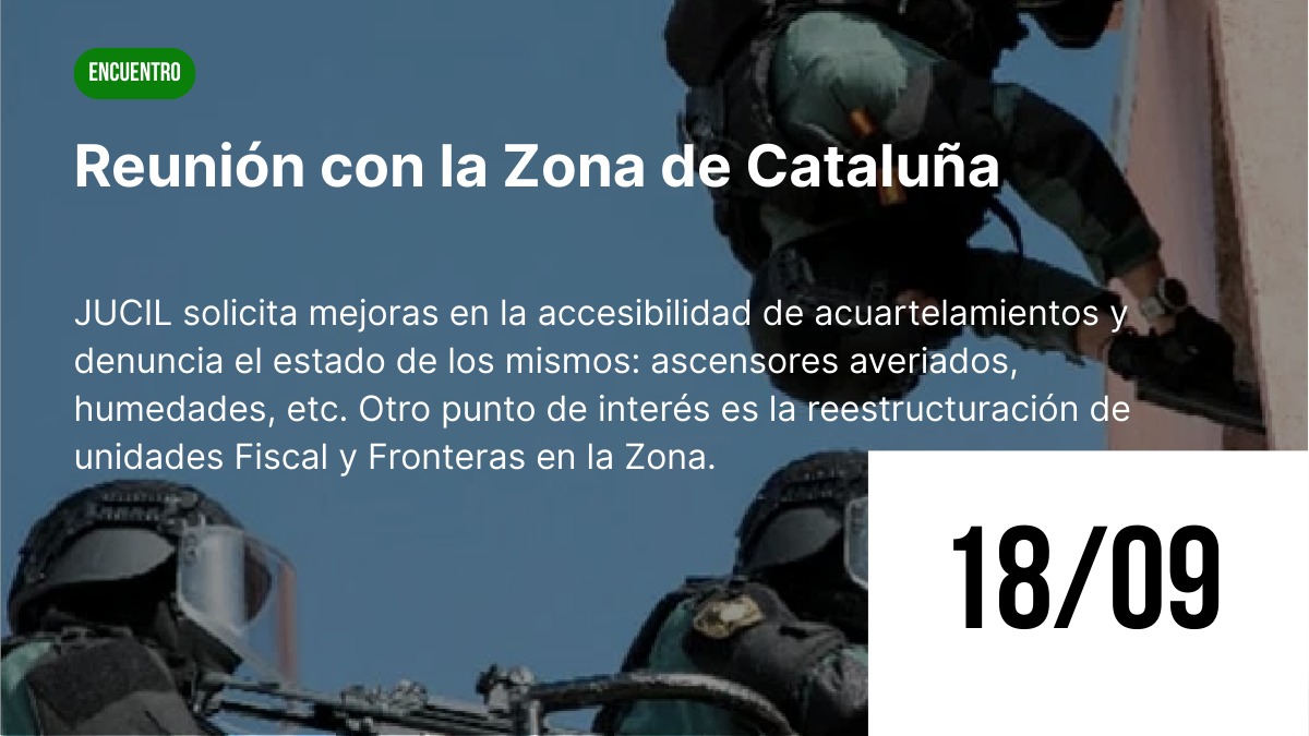 Representantes de JUCIL en la reunión con el General Jefe de la Zona de Cataluña el 18 de septiembre de 2025.