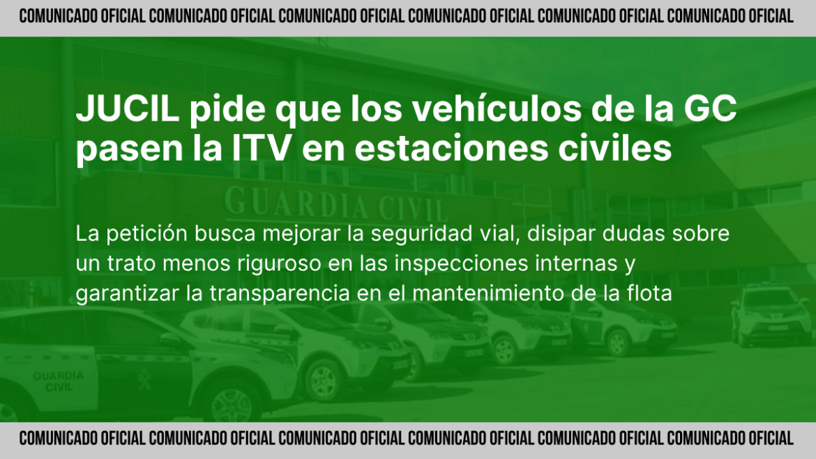 Vehículo oficial de la Guardia Civil en una estación ITV civil durante una inspección técnica